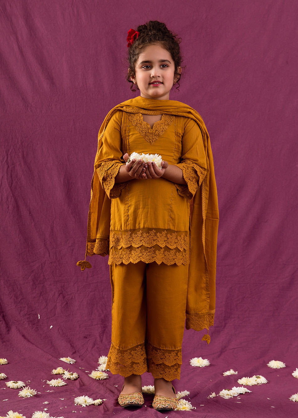 Buy Stunting Lacey Straight Kurta Suit Sets for Kids abd Baby Girls