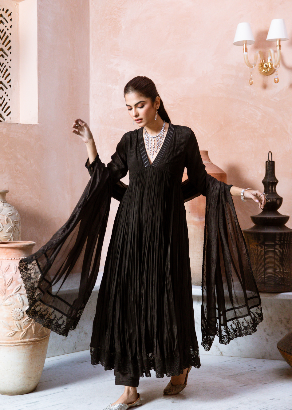 Black Coloured Anarkali Suit Set