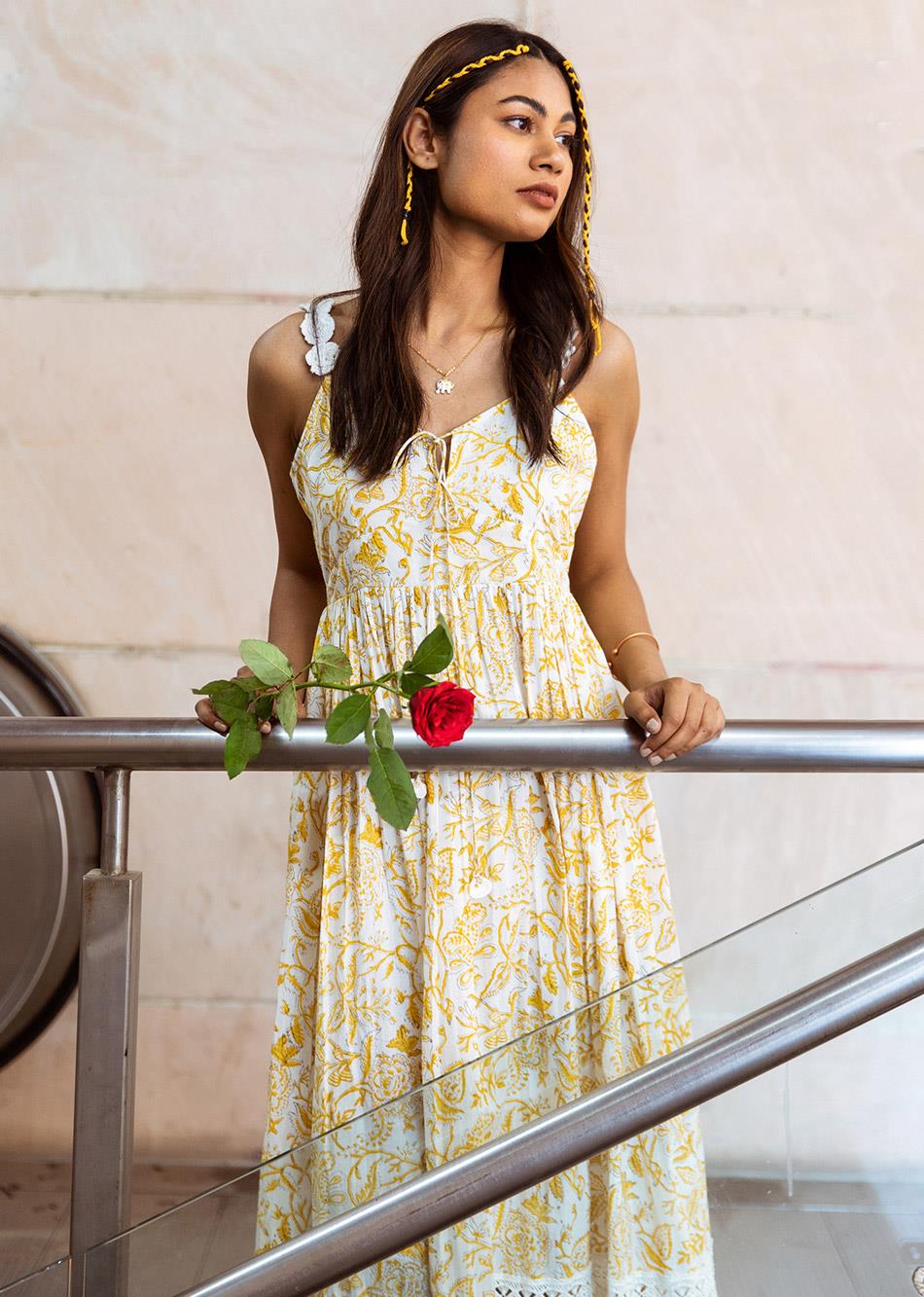 Shop Online Beautiful Cotton Yellow Strappy Boho Dresses for Women