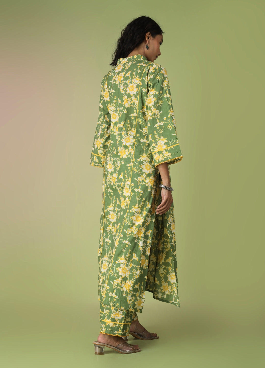 Green Printed Collar Neck Anarkali Set | JOVI India