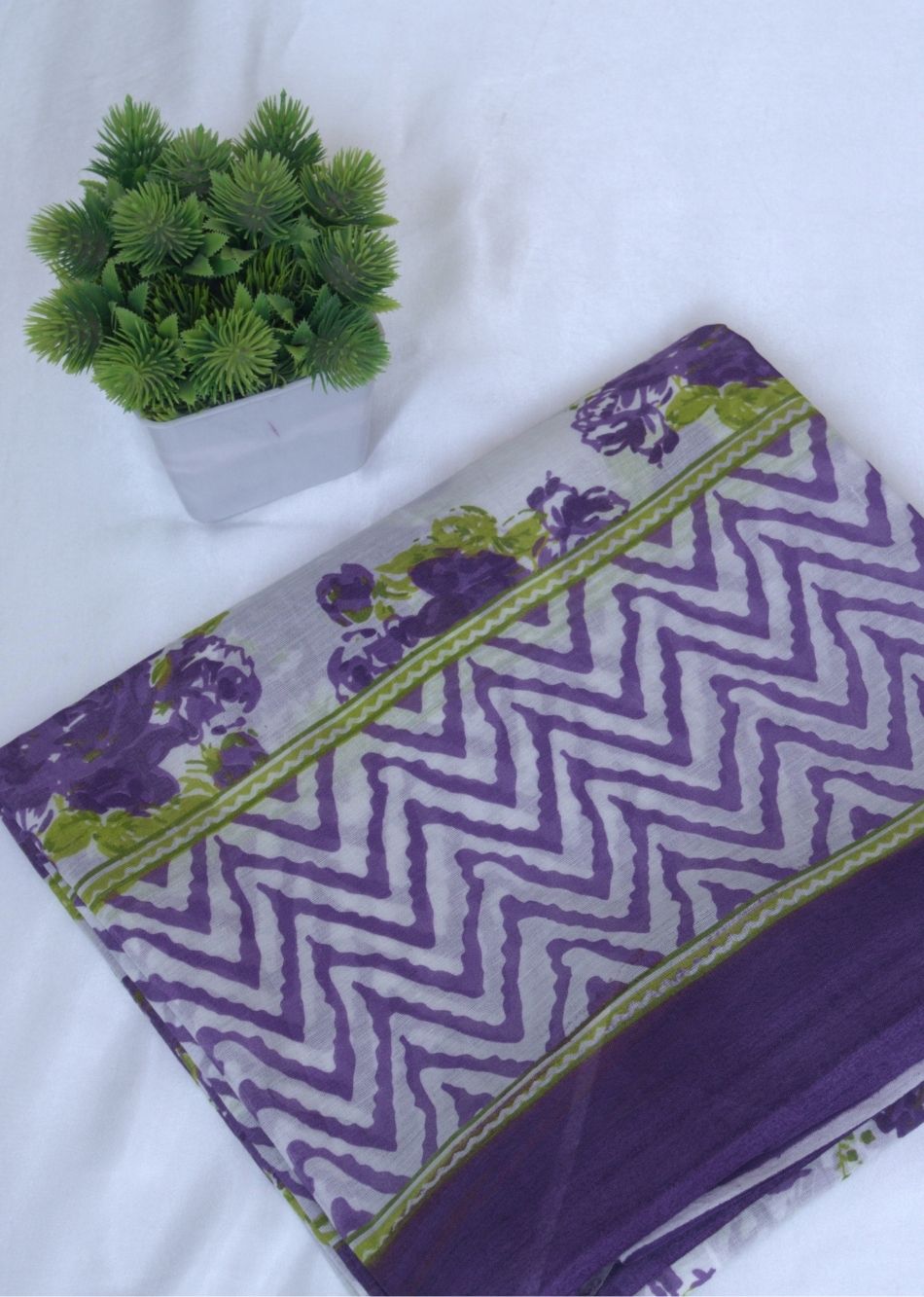 Purple Printed  Mulmul Fabric | JOVI India