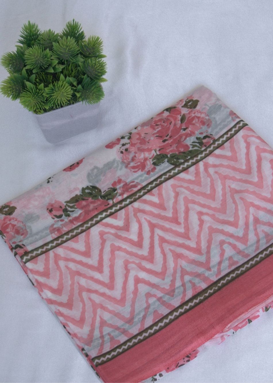 Peach Printed  Mulmul Fabric | JOVI India