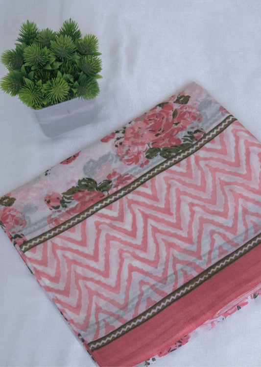 Peach Printed  Mulmul Fabric | Jovi India