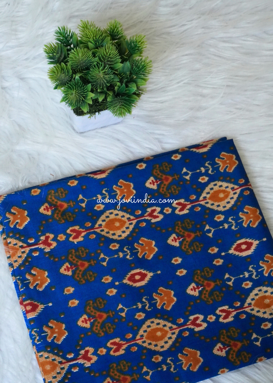 Royal Blue Cotton Ikkat Block Fabric | Jovi Fashion India
