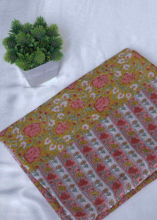 Olive Green Printed Mulmul Fabric | Jovi India