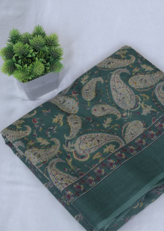 Green Paisley Printed Mulmul Fabric | Jovi India