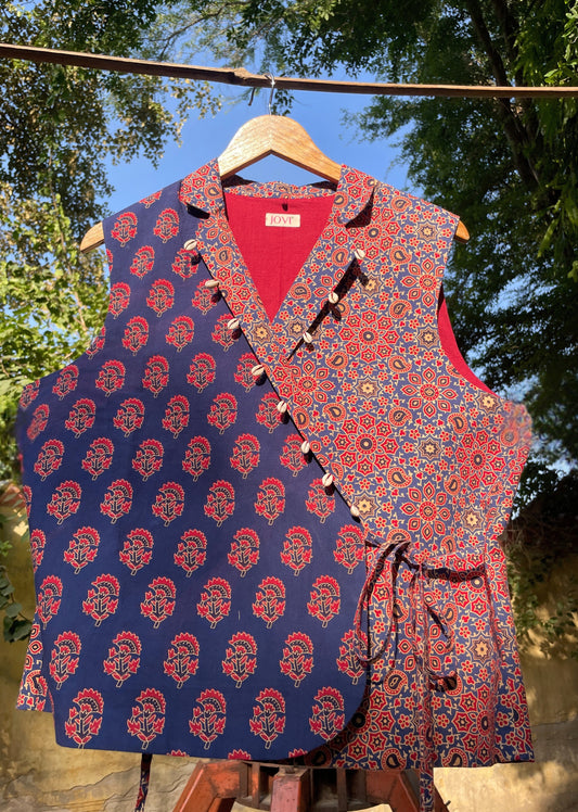 Blue Printed Wrap Jacket | Jovi Fashion India