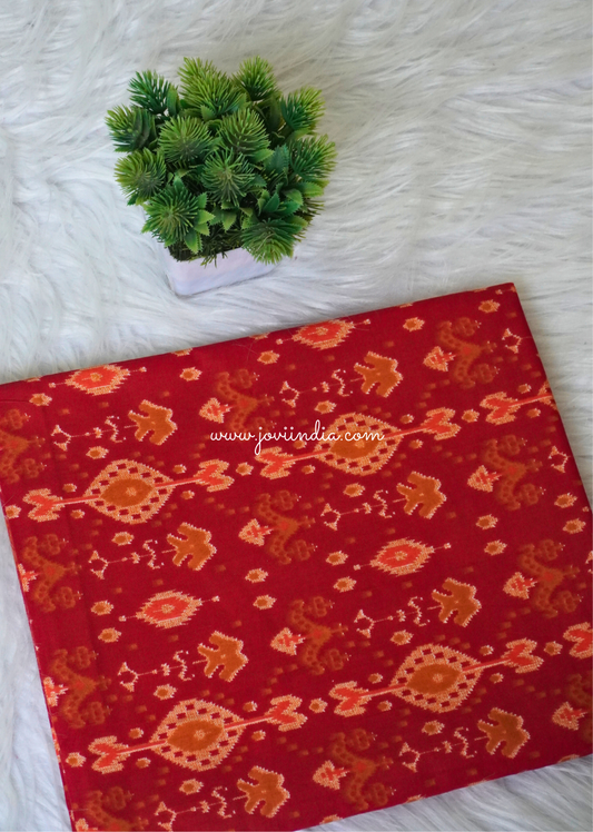Orange Cotton Ikkat Block Fabric | Jovi Fashion India