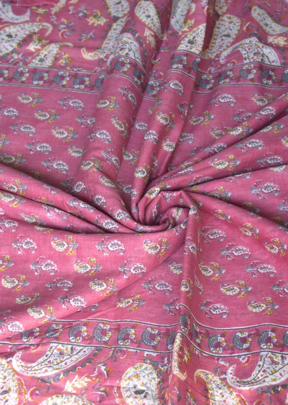 Pink Paisley  Printed Mulmul Fabric | JOVI India