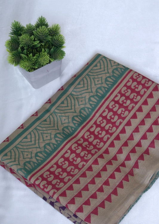 Brown Printed Mulmul Fabric | Jovi India