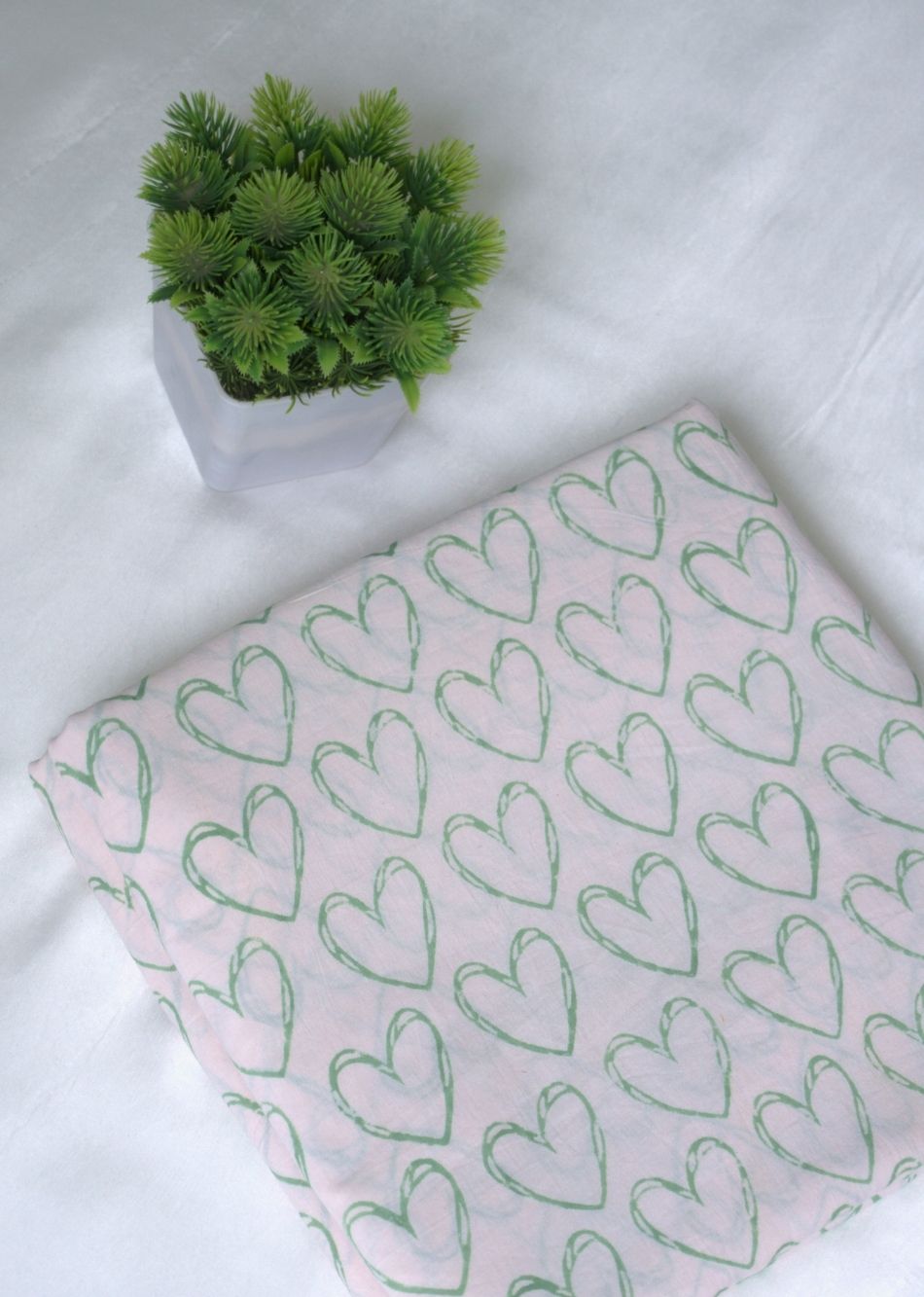 White Green Hand Block Printed Cotton Fabric | JOVI India