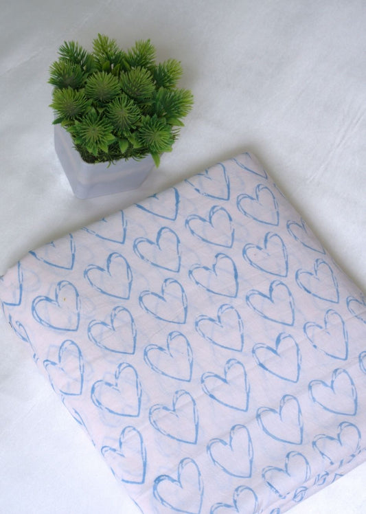 White Blue Hand Block Printed Cotton Fabric | Jovi India
