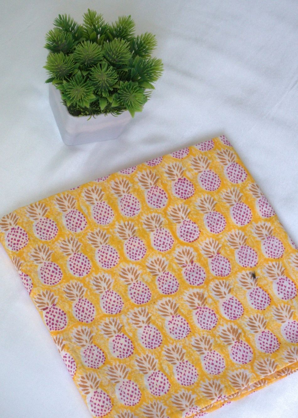 Yellow Pineapple Hand Block Printed Cotton Fabric | JOVI India