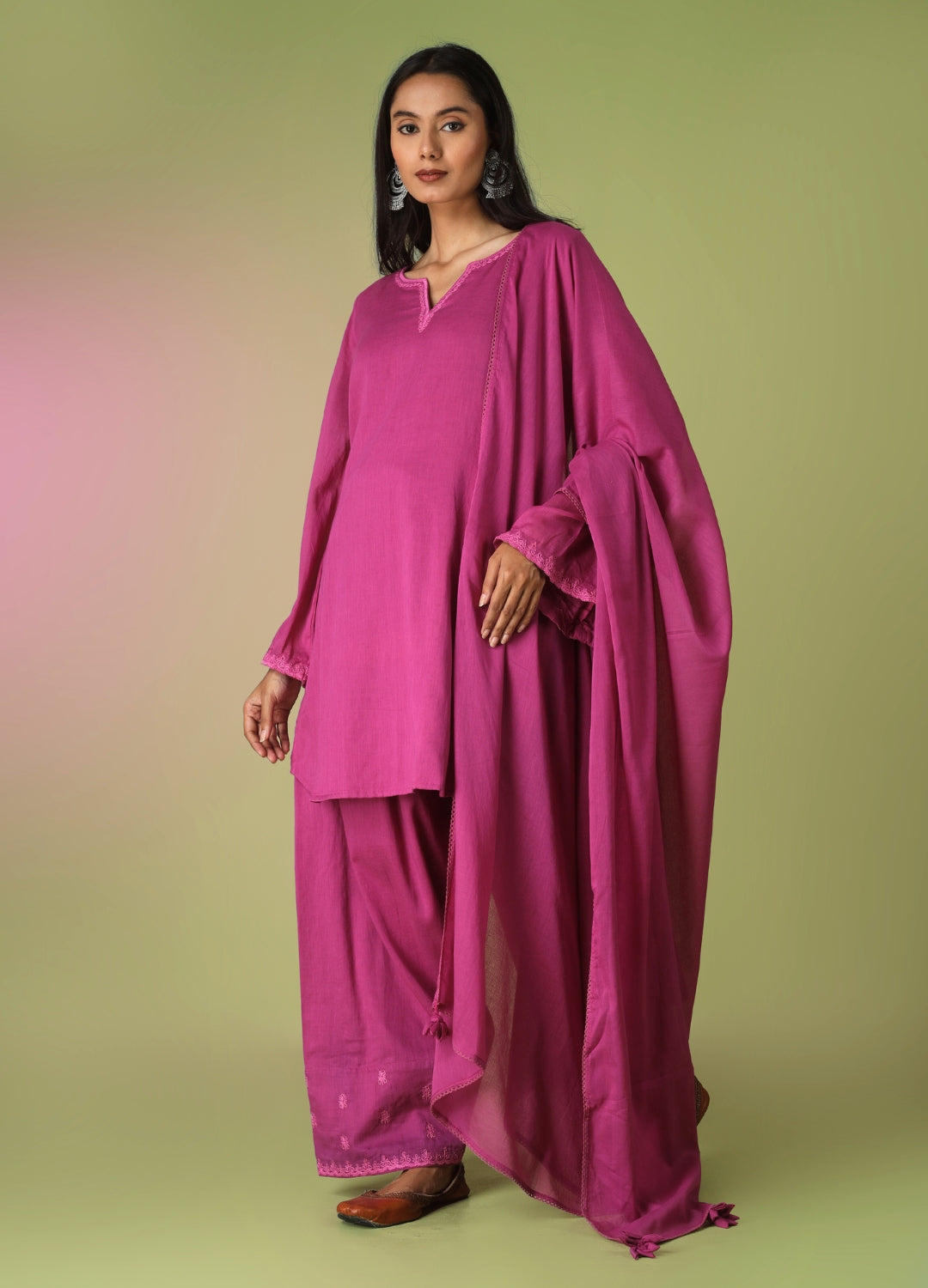 Raspberry Short Kurta with Farshi Shalwar Set | JOVI Fashion India