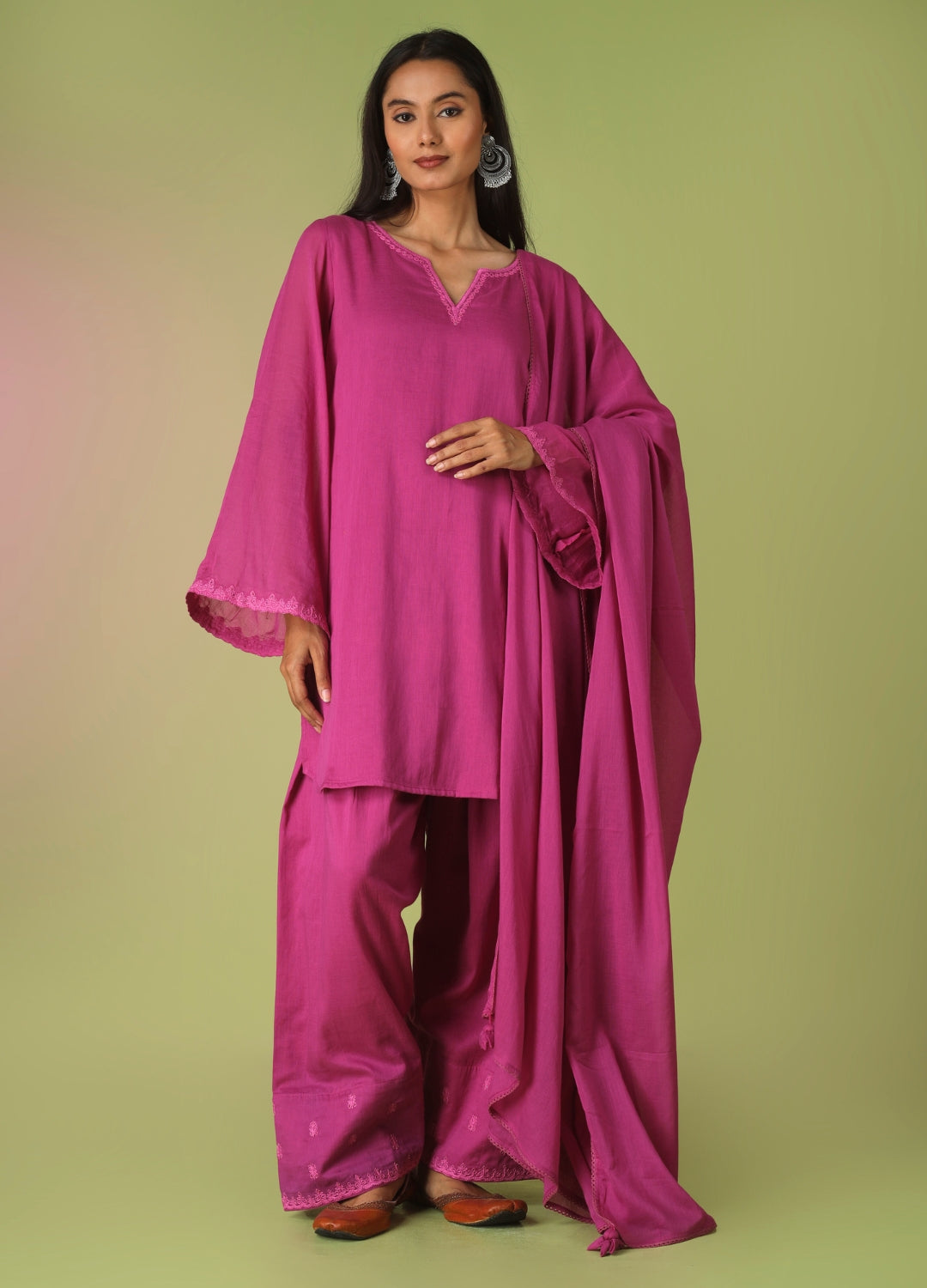 Raspberry Short Kurta with Farshi Shalwar Set | JOVI Fashion India