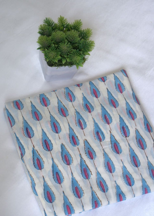 White Hand Block Printed Cotton Fabric (Border) | Jovi India