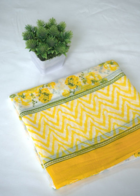 Yellow Printed Mulmul Fabric | Jovi India