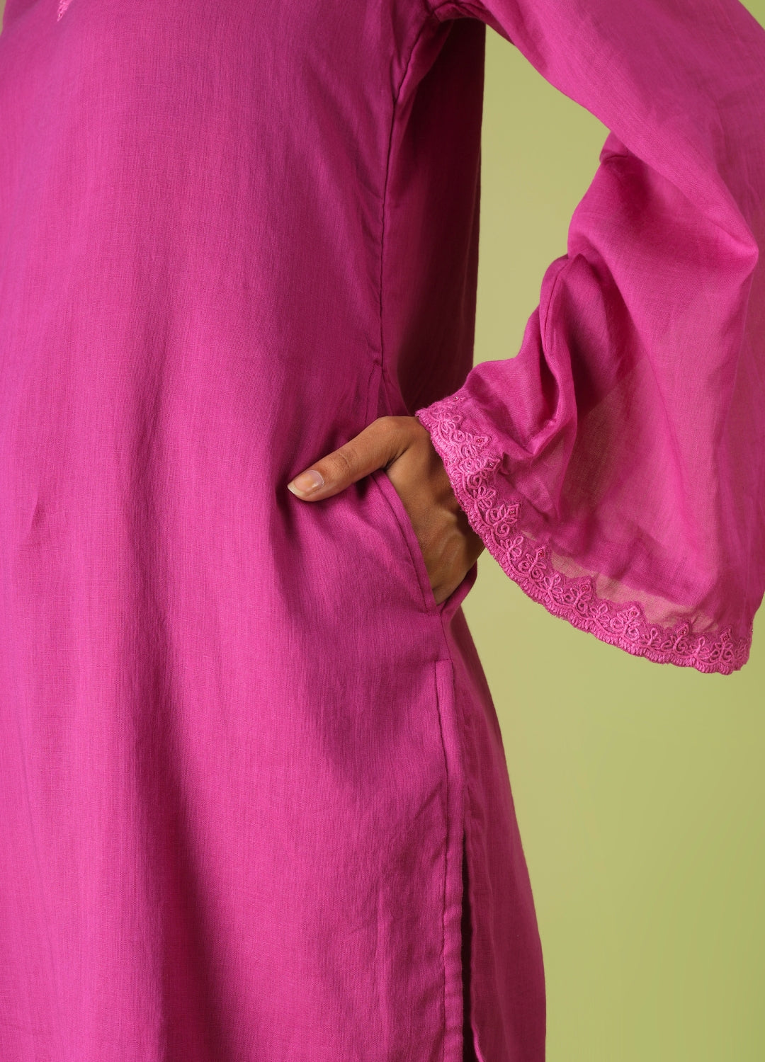 Raspberry Short Kurta with Farshi Shalwar Set | JOVI Fashion India