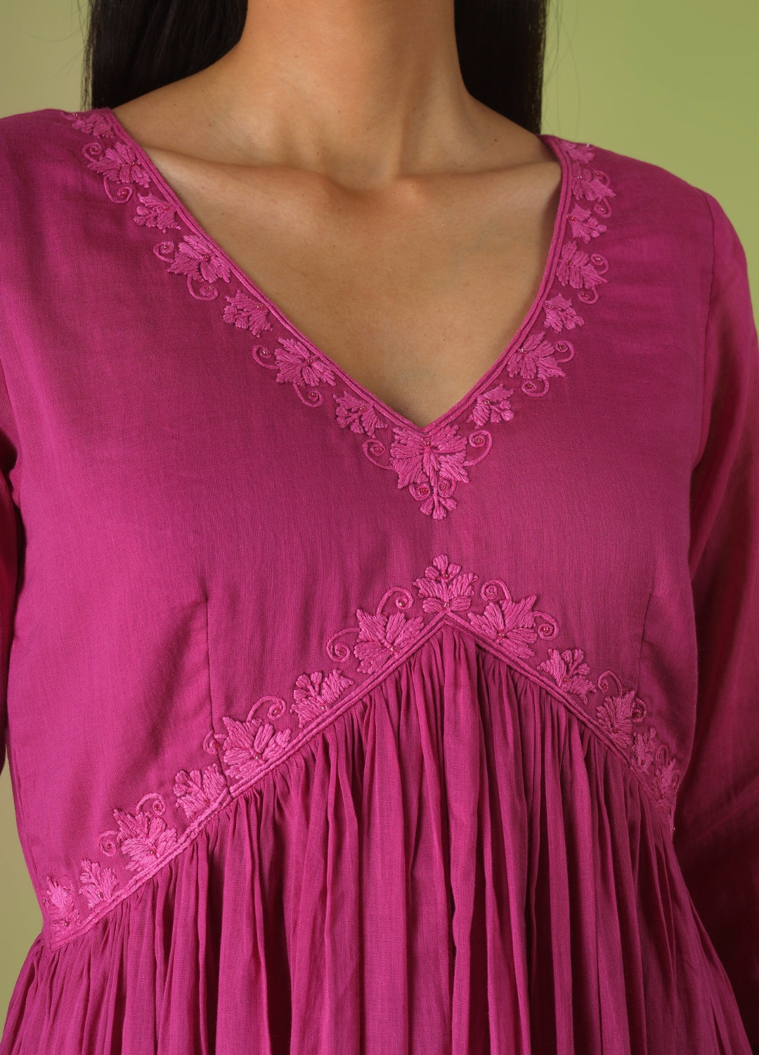 Raspberry Cross Gather Anarkali Set | JOVI Fashion India