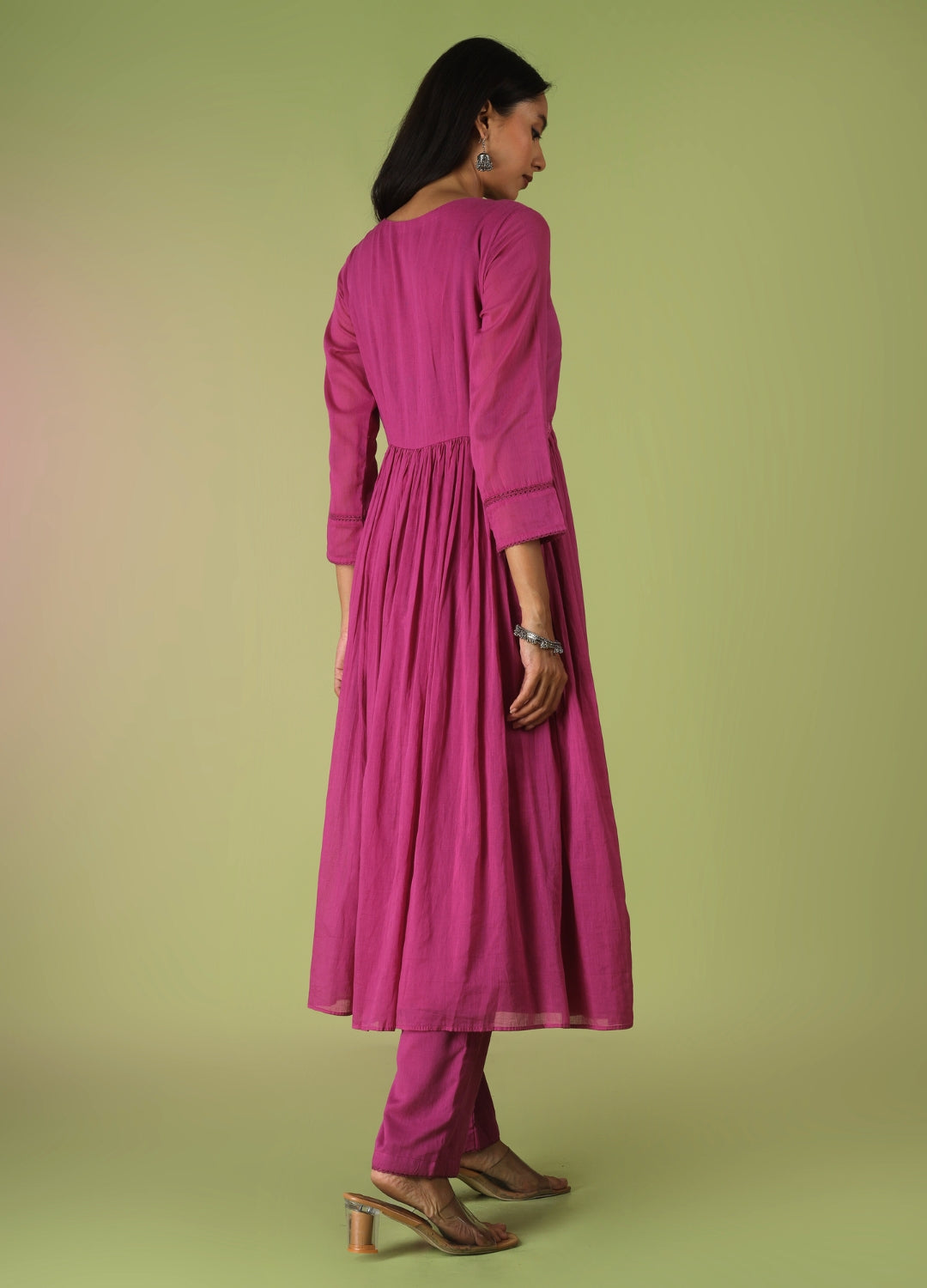 Raspberry Cross Gather Anarkali Set | JOVI Fashion India