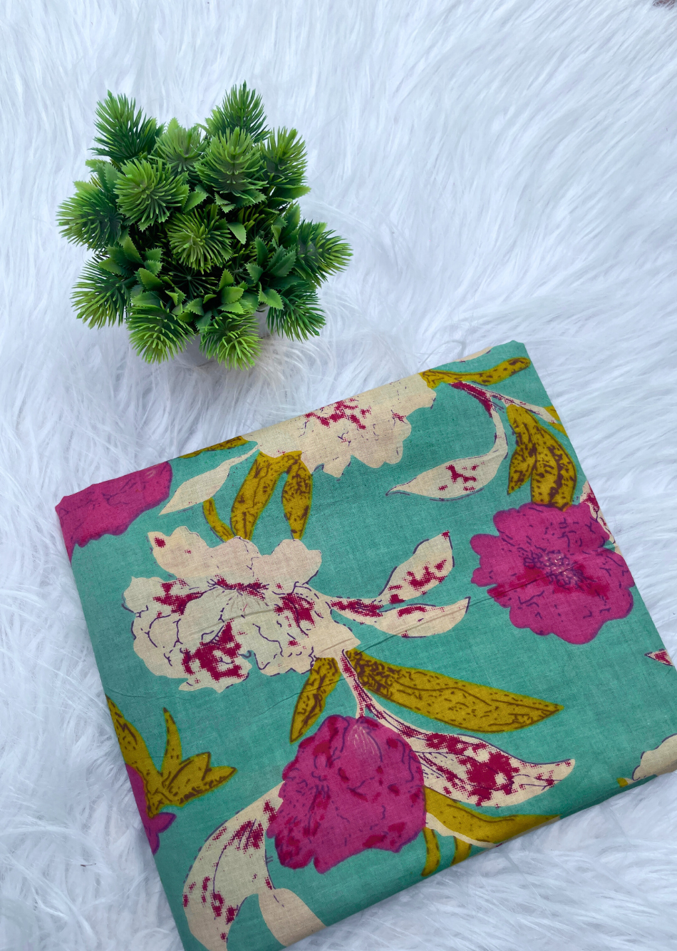 Green Floral Printed Cotton Fabric | JOVI India