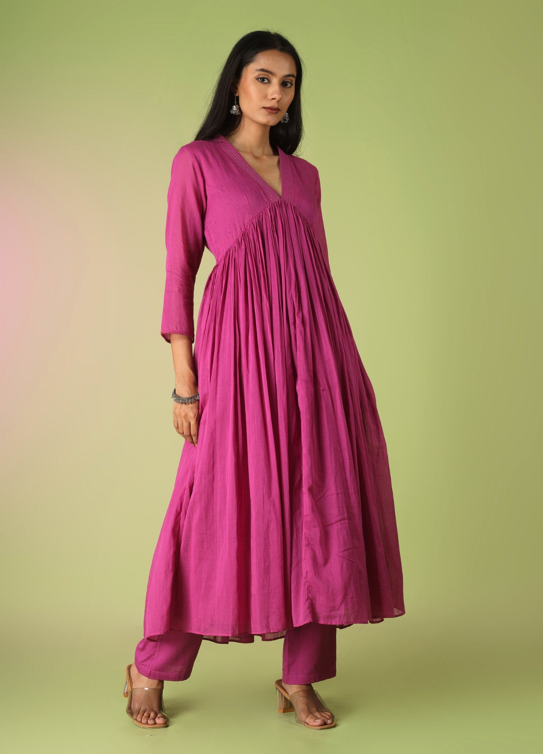 Raspberry Collar Neck Anarkali Suit Set | JOVI Fashion India