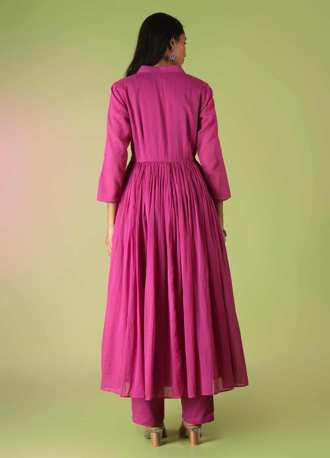 Raspberry Collar Neck Anarkali Suit Set | JOVI Fashion India