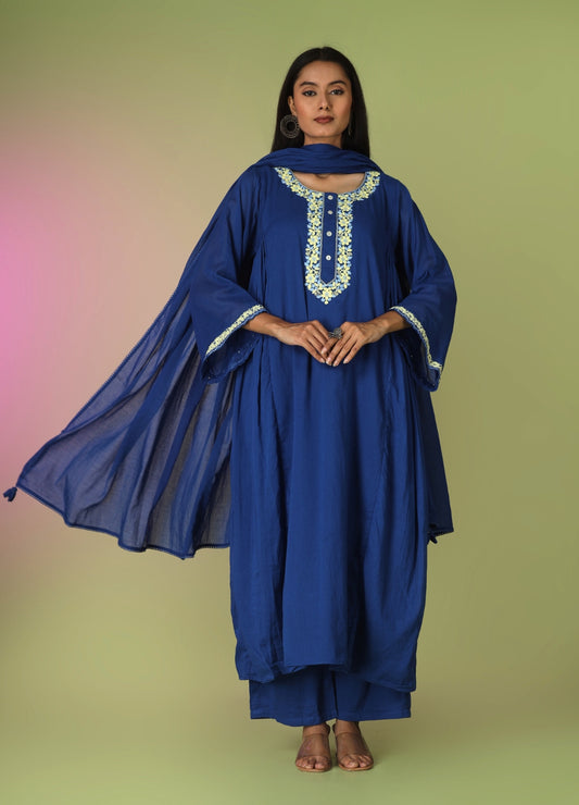 Royal Blue Side Gathered Anarkali Suit Set | Jovi Fashion India
