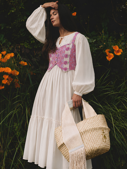 Off-White Tiered Dress With Printed Jacket