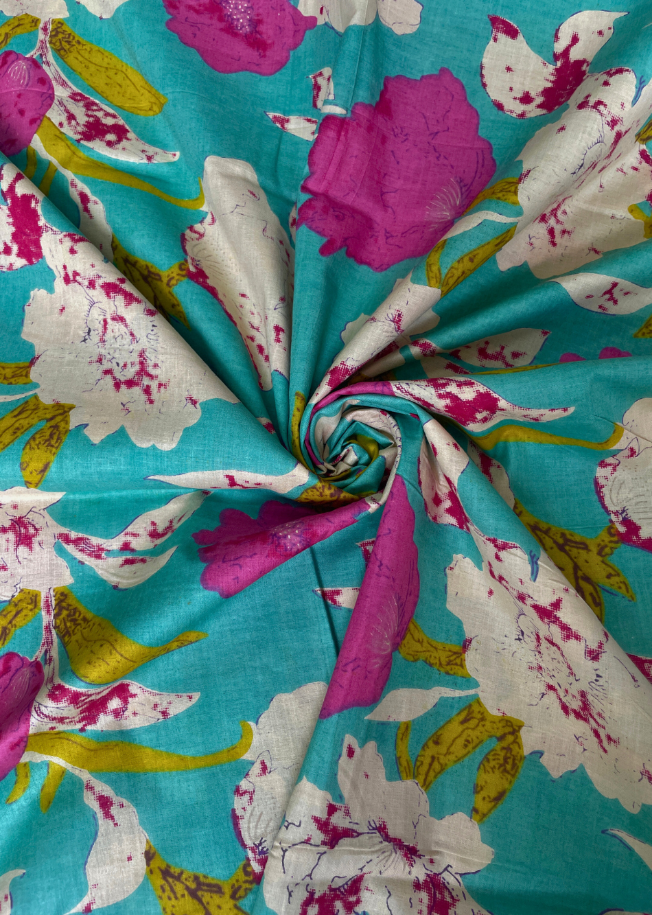 Green Floral Printed Cotton Fabric | JOVI India