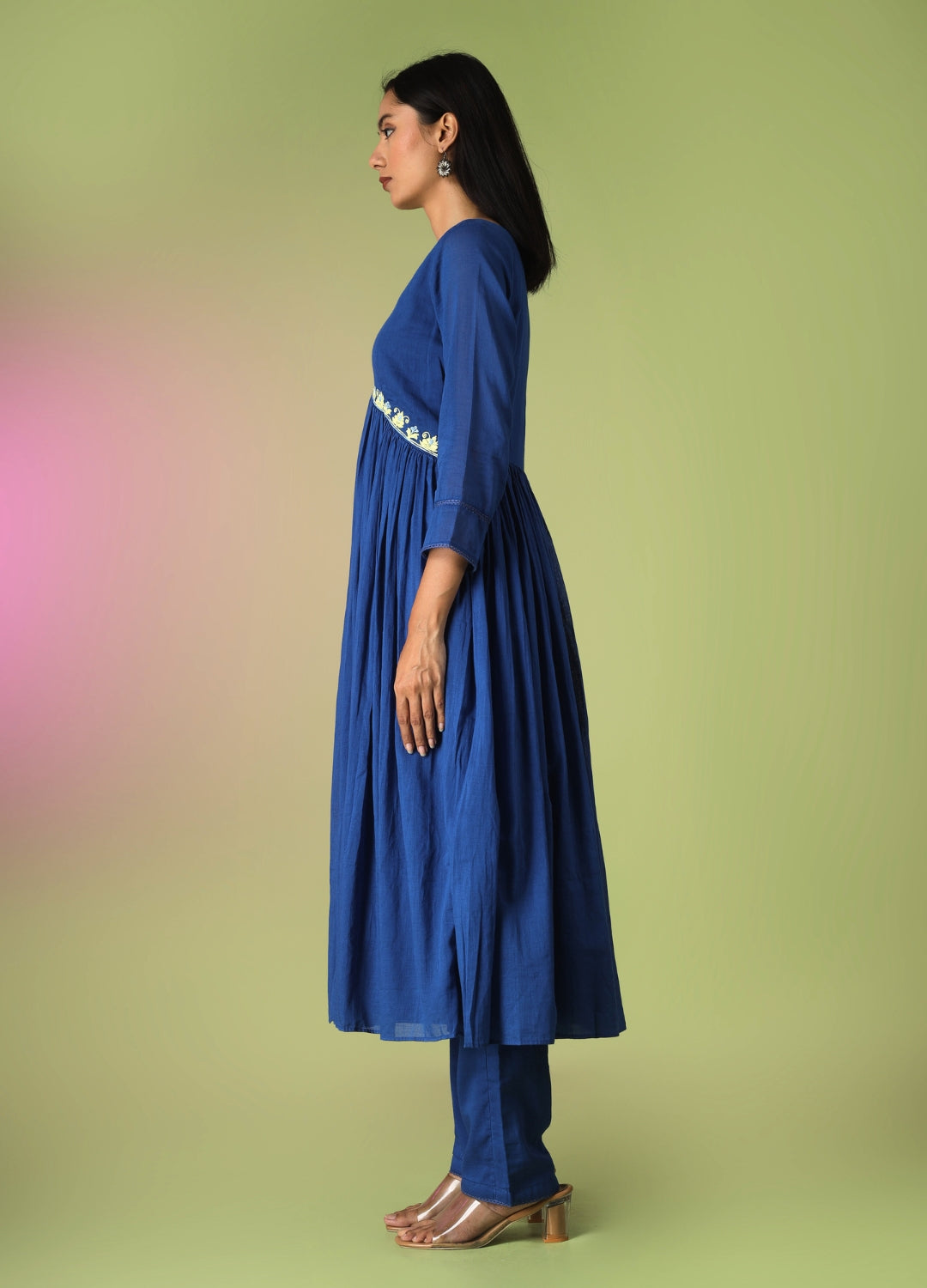 Royal Blue Cross Gather Anarkali Set | JOVI Fashion India