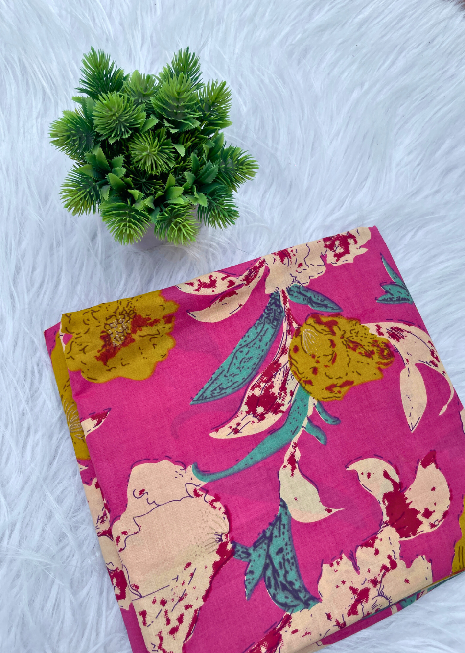 Pink Floral Printed Cotton Fabric | JOVI India