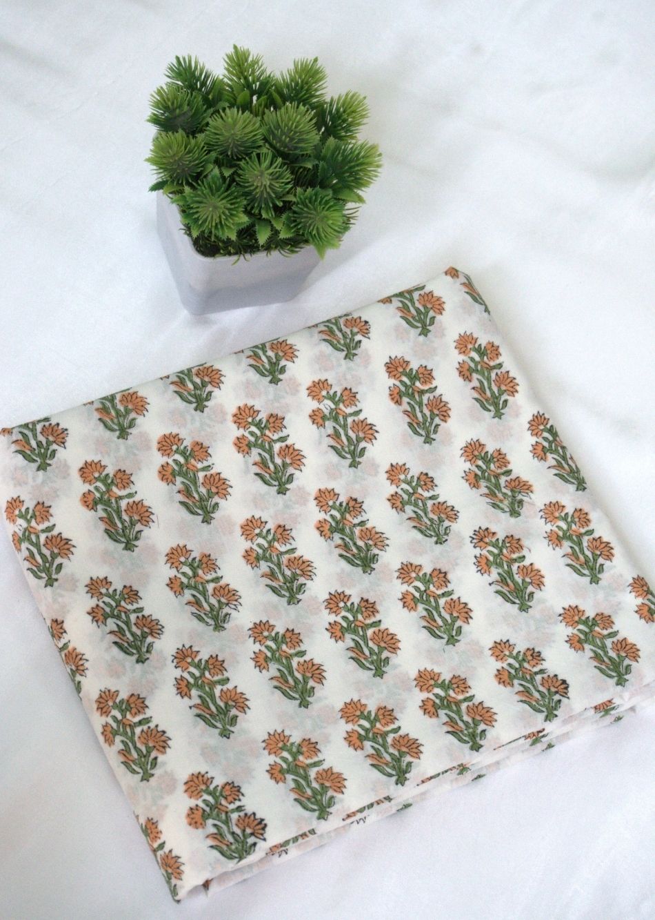 White Butti Hand Block Printed Cotton Fabric | JOVI India