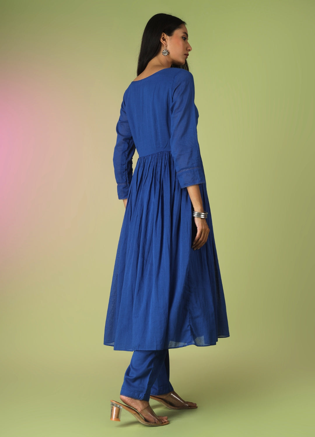 Royal Blue Cross Gather Anarkali Set | JOVI Fashion India