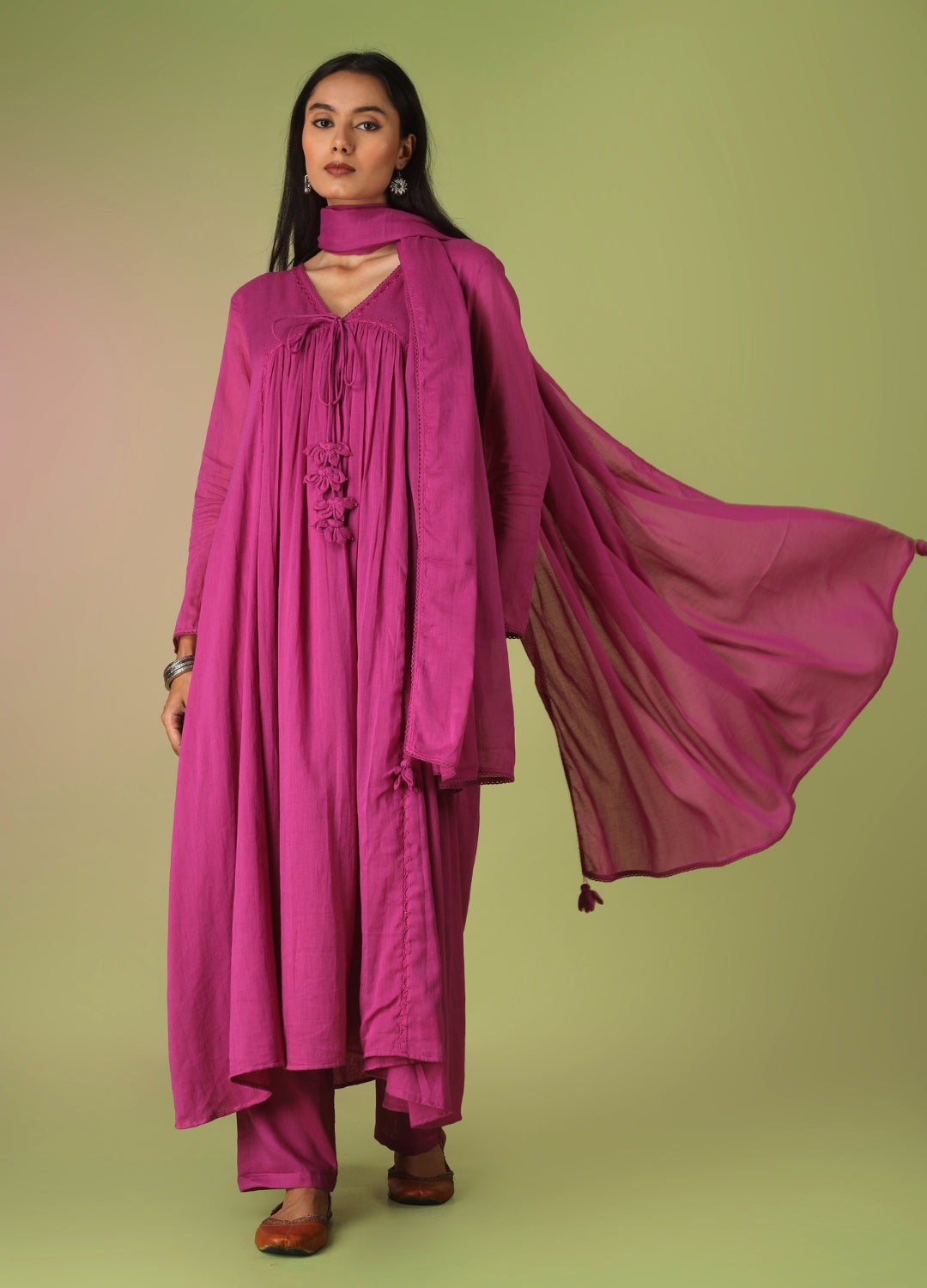 Raspberry Front Dori Anarkali Suit Set | JOVI Fashion India