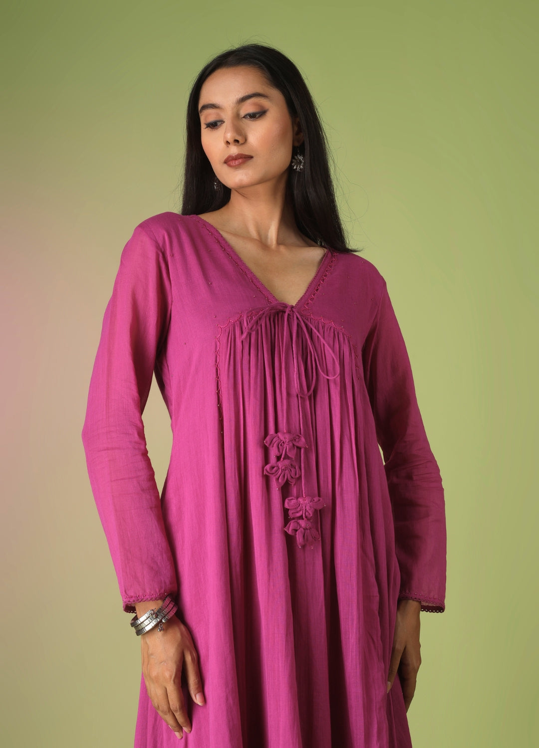 Raspberry Front Dori Anarkali Suit Set | JOVI Fashion India