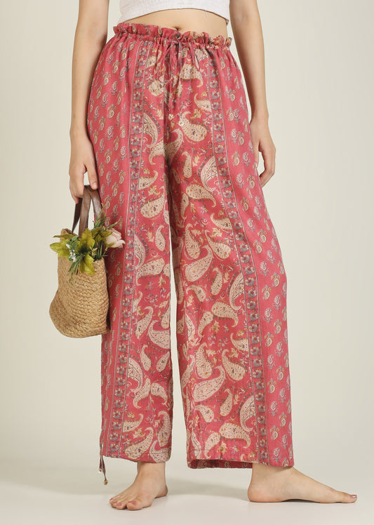 Pink Printed Drawstring Pants | Jovi Fashion India