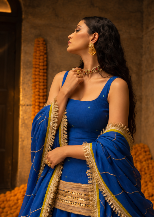 Short Kurta with Skirt - Neer Blue