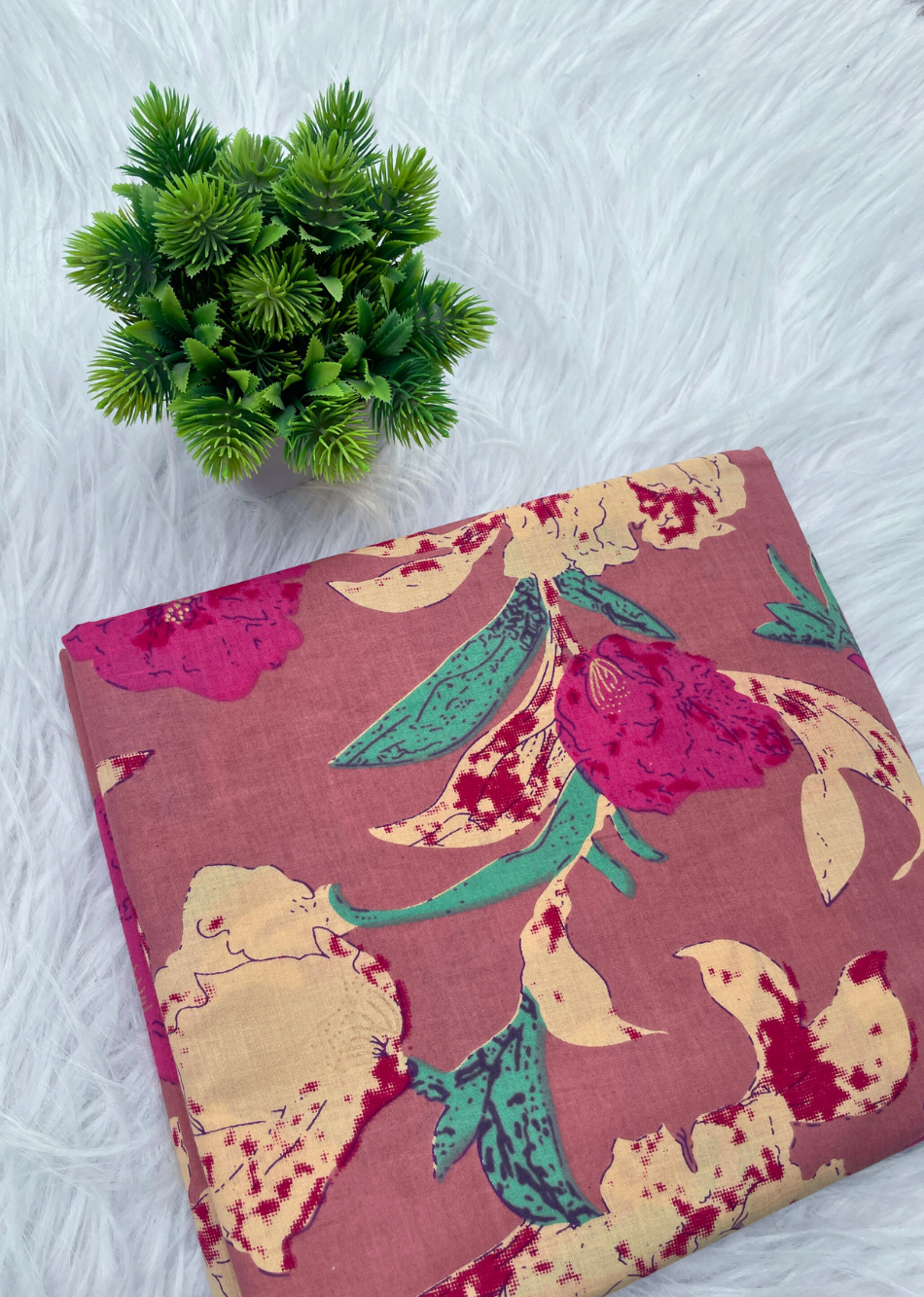 Mauve Floral Printed Cotton Fabric | JOVI India