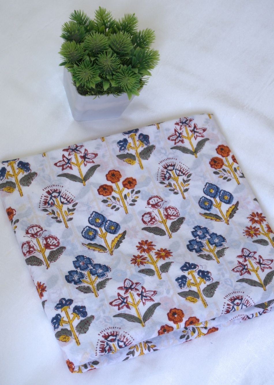 White Butti Hand Block Printed Cotton Fabric | JOVI India