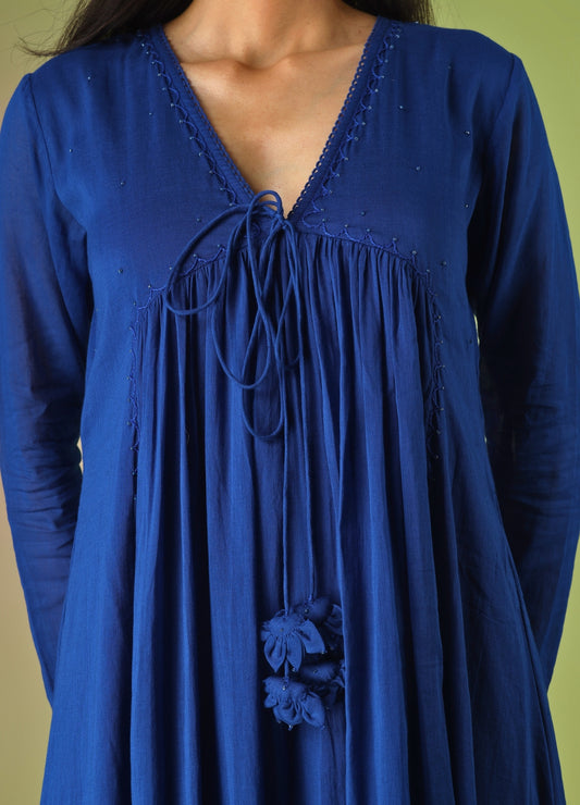 Royal Blue Front Dori Anarkali Suit Set | Jovi Fashion India