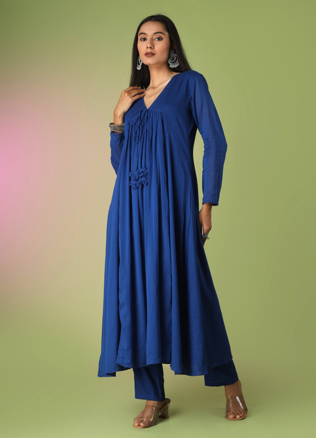 Royal Blue Front Dori Anarkali Suit Set | JOVI Fashion India
