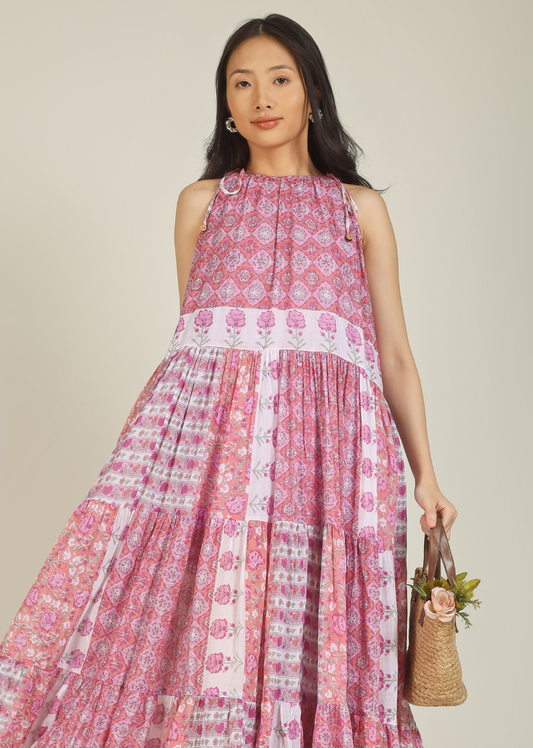 Pink Printed Halter Dress | Jovi Fashion India