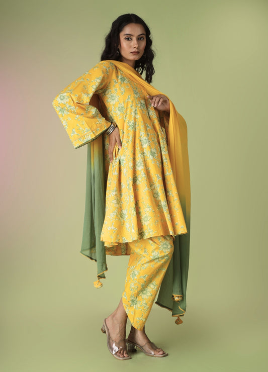 Yellow Collar Neck Short Kurta with Tulip Pants | Jovi Fashion India