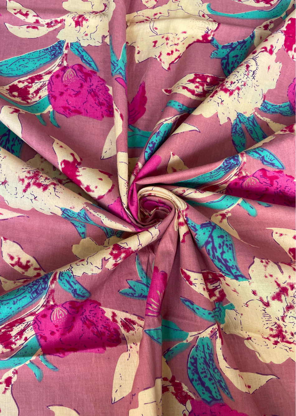 Mauve Floral Printed Cotton Fabric | JOVI India