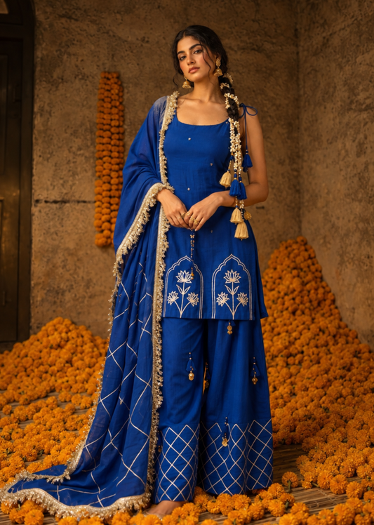 Strappy Kurta with Farshi Shalwar - Neer Blue