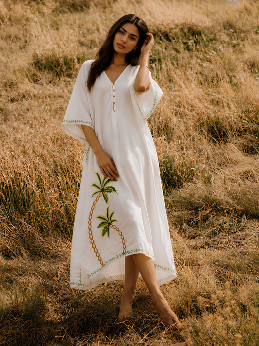 White Tree Embroidered Kaftan