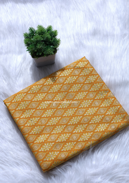 Yellow Cotton Gold Block Printed Fabric | Jovi Fashion India