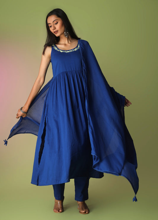 Royal Blue Round Neck Anarkali Suit Set | Jovi Fashion India