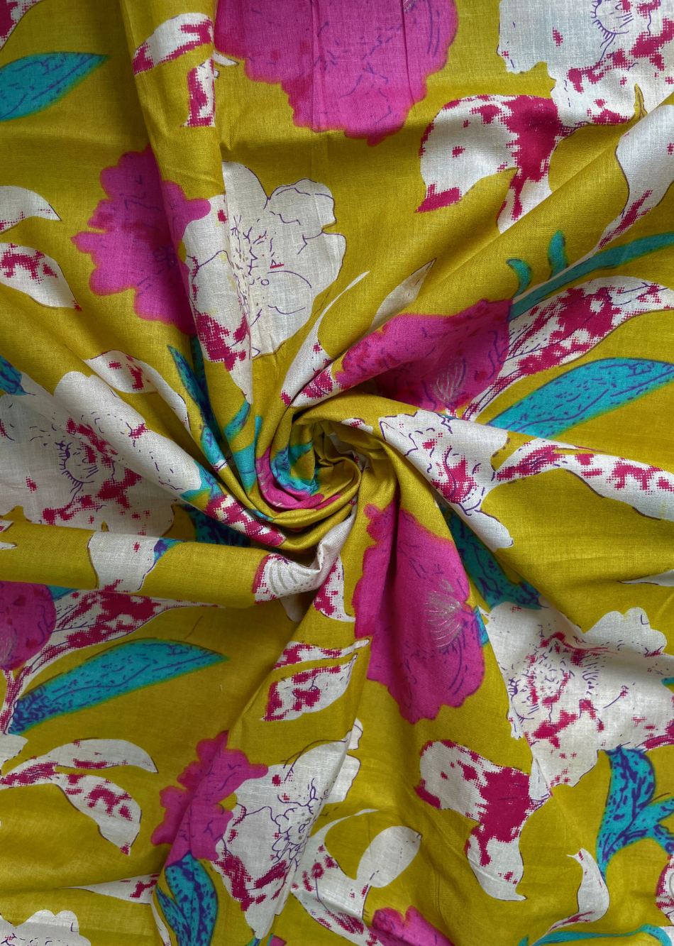 Mustard Floral Printed Cotton Fabric | JOVI India